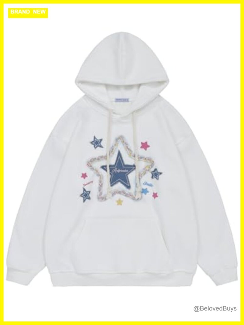 Oversized Fleece Hoodie Star Graphic Pullover with Pocket